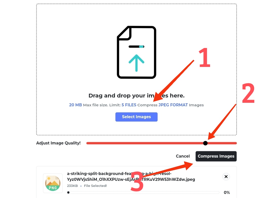 Steps to compress image to 50kb